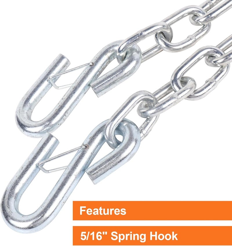 TeukRiGa 5/16"x54" Grade 30 Steel Boat Trailer Safety Chain with Spring Clip Hooks 7000 lbs, 2 Pcs (5/16"x54") - Image 2